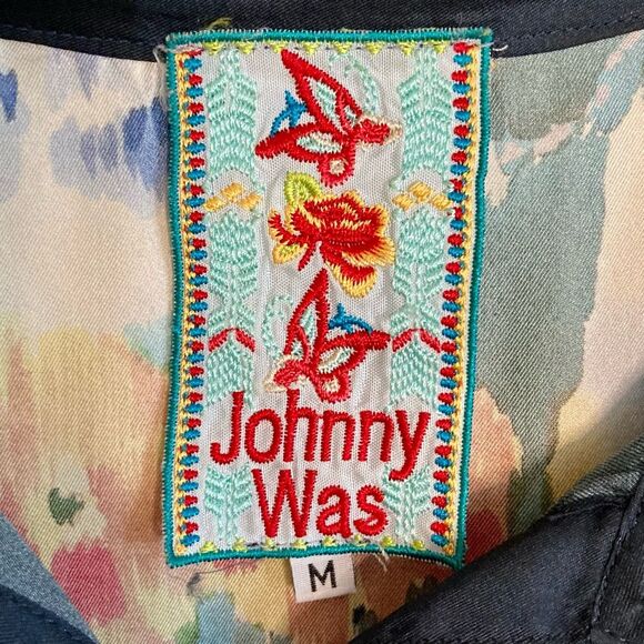 SOLD Johnny Was Malani 100% Silk Floral Print Long Kimono Tunic Navy Blue Size M - Picture 14 of 16